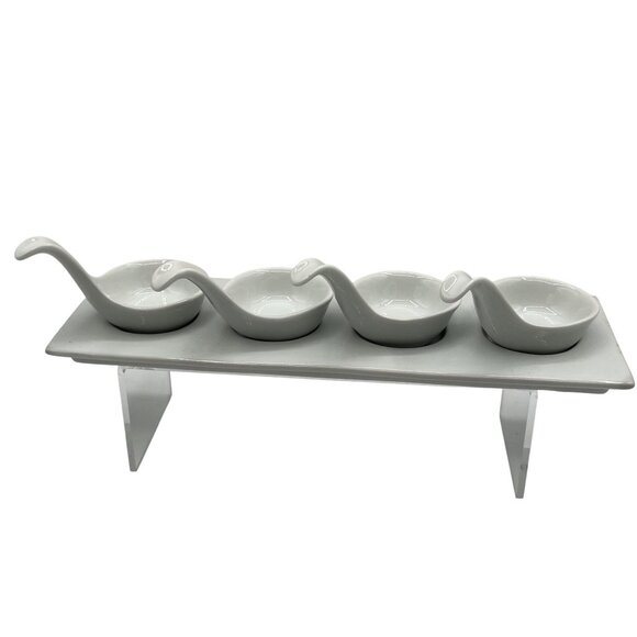 Pier 1 Imports Porcelain Tray Spoons Tasting Set Of 5 Holiday Server Sauce Dish - Picture 8 of 13